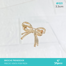 Cargar imagen en el visor de la galería, Broche Prendedor Moño Dorado con Perlas y Zirconias (3.3cm) #021
