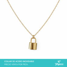 Load image into Gallery viewer, Collar Candado Dorado Acero Inoxidable

