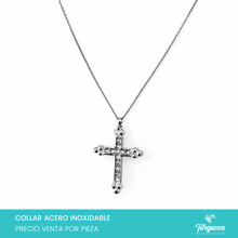Load image into Gallery viewer, Collar Cruz Zirconias Plateado Acero Inoxidable
