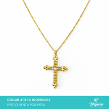 Load image into Gallery viewer, Collar Cruz Zirconias Dorado Acero Inoxidable
