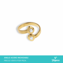 Load image into Gallery viewer, Anillo Gota doble con zirconia Ajustable Dorado Acero Inoxidable

