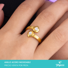Load image into Gallery viewer, Anillo Gota doble con zirconia Ajustable Dorado Acero Inoxidable
