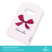 Load image into Gallery viewer, Bolsa de Plástico Moño Rosa Coquette Pequeña  (50pzas 9x15cm)
