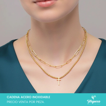 Cargar imagen en el visor de la galería, Collar Cruz Doble Dorado Acero Inoxidable
