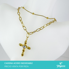 Cargar imagen en el visor de la galería, Collar Doble con Cruz Dorado Acero Inoxidable
