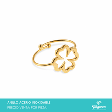 Load image into Gallery viewer, Anillo Trebol Ajustable Dorado Acero Inoxidable
