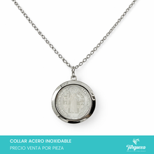 Load image into Gallery viewer, Collar Medalla San Benito Perla Madre Plateado Acero Inoxidable
