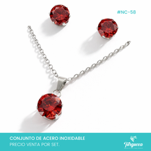 Cargar imagen en el visor de la galería, Conjunto Zirconias Guindas Dorado Acero Inoxidable #NC-58
