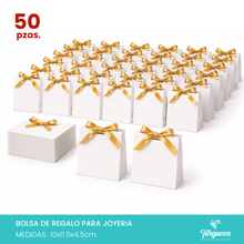 Cargar imagen en el visor de la galería, Pack 50 Envolturas de Regalo Blanco con Moño Dorado (10x11.5x4.5cm)
