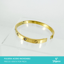 Cargar imagen en el visor de la galería, Brazalete Diseño Tornillo y Zirconias Dorado Acero Inoxidable
