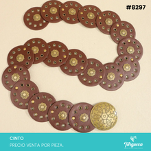 Cargar imagen en el visor de la galería, Cinto Bohemio Circulos para Dama Café Hebilla Dorado Viejo #8297
