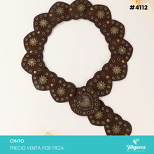 Cargar imagen en el visor de la galería, Cinto Bohemio Corazones para Dama Café Hebilla Dorado Viejo #4112
