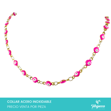 Load image into Gallery viewer, Collar Choker Ojos Rosas Dorado Acero Inoxidable

