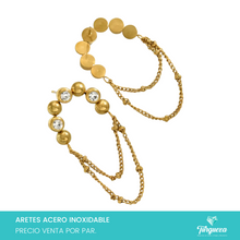 Cargar imagen en el visor de la galería, Arete Arco con Zirconias y cadenas Dorado  (4cm)  Acero Inoxidable
