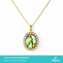 Cargar imagen en el visor de la galería, Collar Imagen San Judas con Zirconias Dorado Acero Inoxidable
