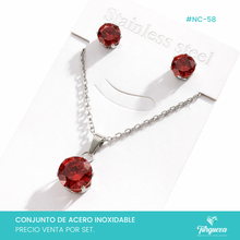 Cargar imagen en el visor de la galería, Conjunto Zirconias Guindas Dorado Acero Inoxidable #NC-58
