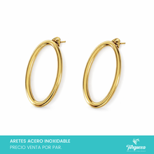 Load image into Gallery viewer, Arete Oval Liso Dorado 3cm Acero Inoxidable
