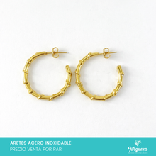 Cargar imagen en el visor de la galería, Aretes Arracadas Lisa con Hilo Torcido Doradas 3cm Acero Inoxidable
