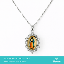 Cargar imagen en el visor de la galería, Collar Imagen Virgen con Zirconias Plateado Acero Inoxidable
