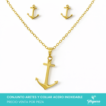 Cargar imagen en el visor de la galería, Conjunto Ancla Marina Dorado Acero Inoxidable
