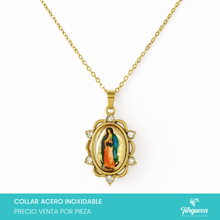 Load image into Gallery viewer, Collar Imagen Virgen con Zirconias Dorado Acero Inoxidable
