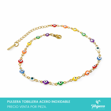 Cargar imagen en el visor de la galería, Pulsera Tobillera Ojos Multicolor Dorado Acero Inoxidable
