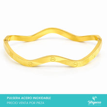 Load image into Gallery viewer, Pulsera Brazalete Tornillo Ondas Dorado Acero Inoxidable
