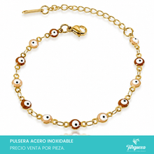 Load image into Gallery viewer, Pulsera Ojo Turco Café Dorado (18cm-4mm) Acero Inoxidable
