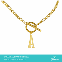 Load image into Gallery viewer, Collar Inicial - Letra con Broche Te y Cadena Carter Dorado Acero Inoxidable
