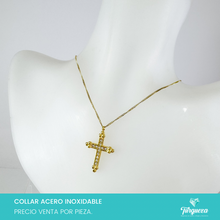 Load image into Gallery viewer, Collar Cruz Zirconias Dorado Acero Inoxidable
