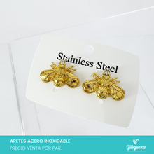 Load image into Gallery viewer, Arete Abeja con Zirconia Dorado (2cm) Acero Inoxidable
