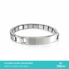 Load image into Gallery viewer, Pulsera Tipo Italiana con Placa PlateadoAcero Inoxidable
