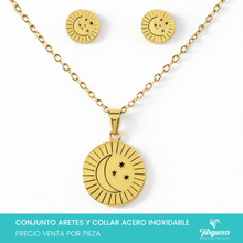 Cargar imagen en el visor de la galería, Conjunto Sol, Luna y Estrellas Dorado Acero Inoxidable
