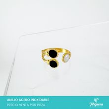 Load image into Gallery viewer, Anillo Negro Blanco Dorado Acero Inoxidable
