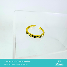 Load image into Gallery viewer, Anillo Zirconias Verdes Dorado Acero Inoxidable
