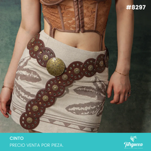 Cargar imagen en el visor de la galería, Cinto Bohemio Circulos para Dama Café Hebilla Dorado Viejo #8297
