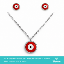Cargar imagen en el visor de la galería, Conjunto Ojo Turc Rojo Plateado Acero Inoxidable
