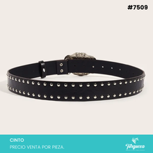 Cargar imagen en el visor de la galería, Cinto Vaquero para Dama Hebilla de Toro Plateado con Negro #7509
