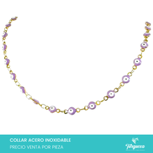 Cargar imagen en el visor de la galería, Collar Choker Ojos Lilas Dorado Acero Inoxidable

