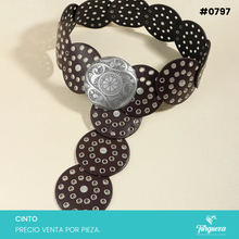 Cargar imagen en el visor de la galería, Cinto Bohemio Circulos para Dama Café Hebilla Plateado #0797 (Copia)
