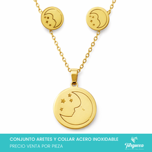 Cargar imagen en el visor de la galería, Conjunto Luna y Estrellas Dorado Acero Inoxidable

