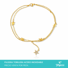 Load image into Gallery viewer, Pulsera Tobillera Estrellas Dorado Acero Inoxidable
