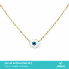 Cargar imagen en el visor de la galería, Collar Ojo Blanco con Azul Dorado Acero Inoxidable
