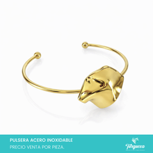 Cargar imagen en el visor de la galería, Brazalete Placa Irregular Ajustable Dorado Acero Inoxidable
