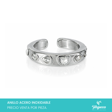 Load image into Gallery viewer, Anillo con Zirconias Plateado Acero Inoxidable
