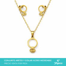 Cargar imagen en el visor de la galería, Conjunto Anillo de Compromiso Dorado Acero Inoxidable

