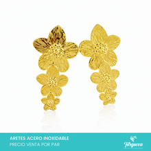 Load image into Gallery viewer, Arete Flores Dorados 3cm Acero Inoxidable
