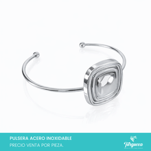 Cargar imagen en el visor de la galería, Brazalete Placa Cuadrada Ajustable Plateado Acero Inoxidable
