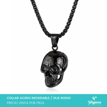 Cargar imagen en el visor de la galería, Collar Calavera Negra Cadena Acero Inoxidable - Dije  Rodio
