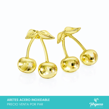Load image into Gallery viewer, Arete Cerezas Dorado 4cm Acero Inoxidable
